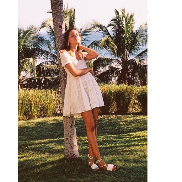 NEW NWT Free People Happy With You Mini Dress Tiered Smocked Ivory Summer Dress - Picture 3 of 15